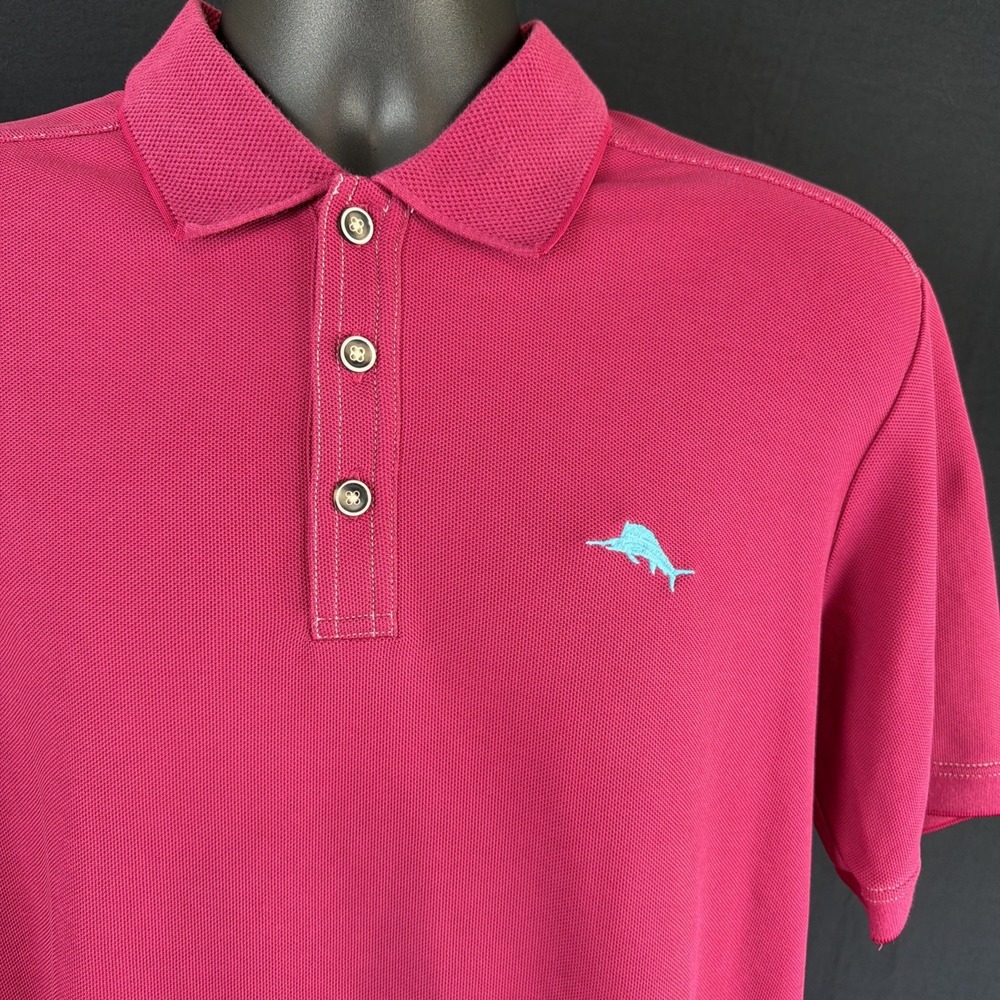 Tommy Bahama Men's XL Supima Cotton Raspberry Pique Polo Shirt Blue Marlin Logo